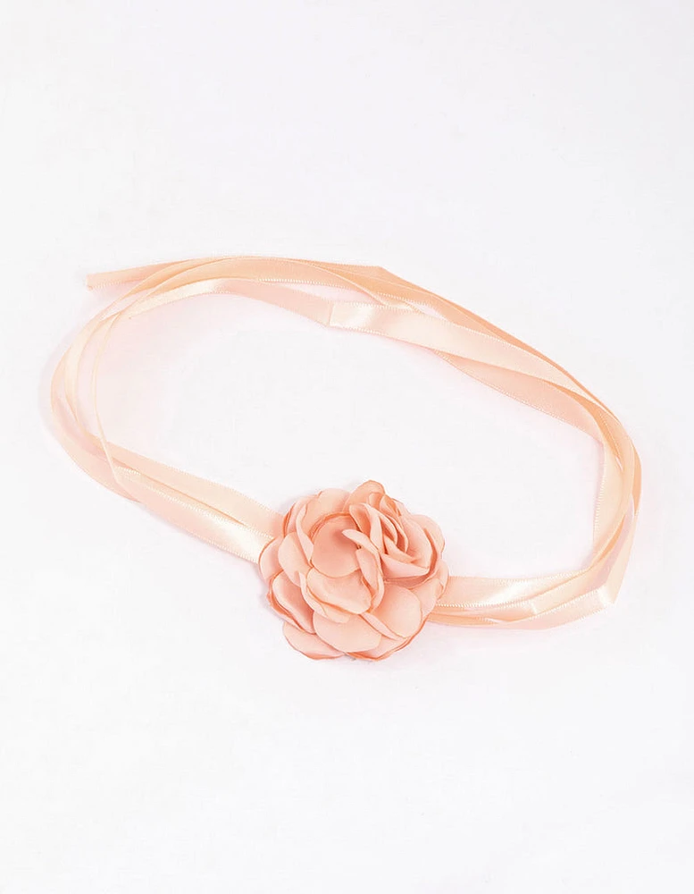 Blush Fabric Mini Ribbon Flower Choker