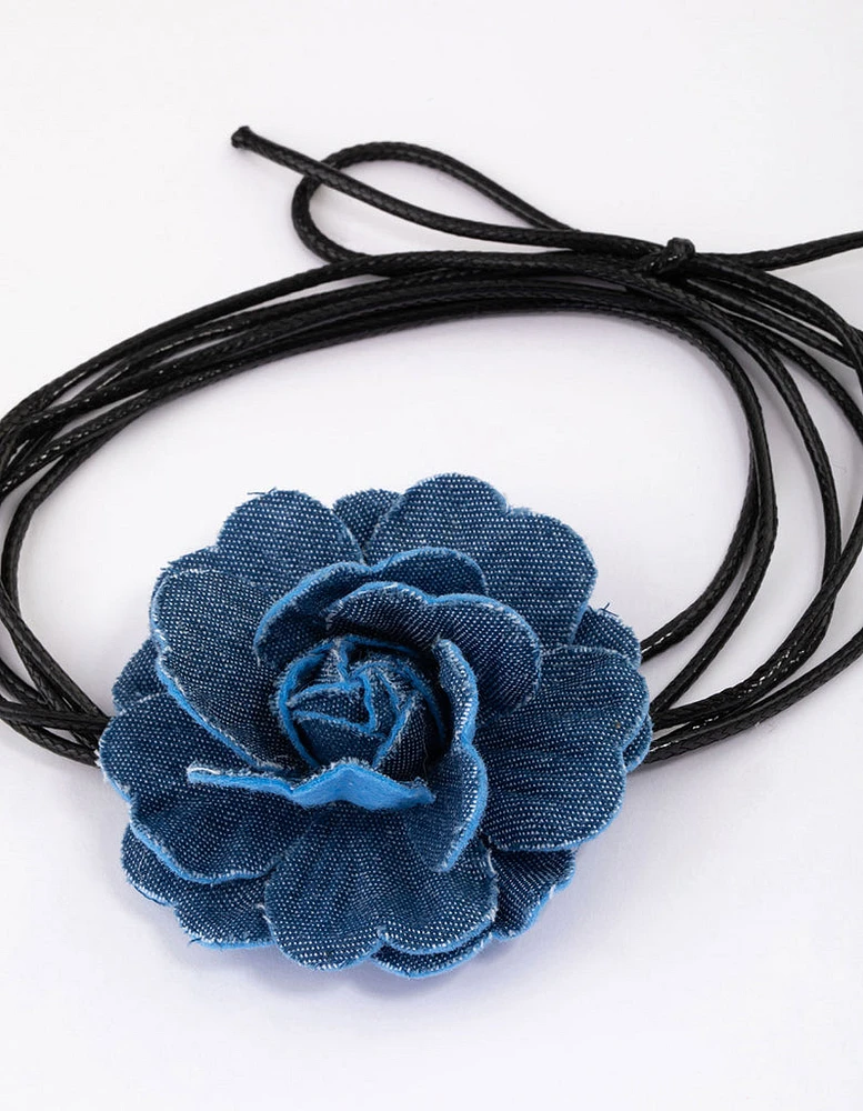 Blue Denim Cord Flower Choker