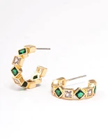 Gold Mixed Cubic Zirconia Square & Diamante Hoop Earrings