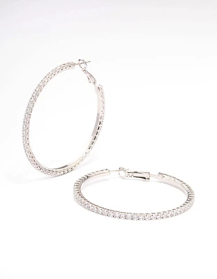 Silver  Fine Minimal Cubic Zirconia Hoop Earrings