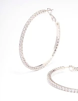 Rhodium Fine Minimal Cubic Zirconia Hoop Earrings