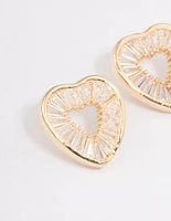 Gold Cubic Zirconia Mini Heart Stud Earrings