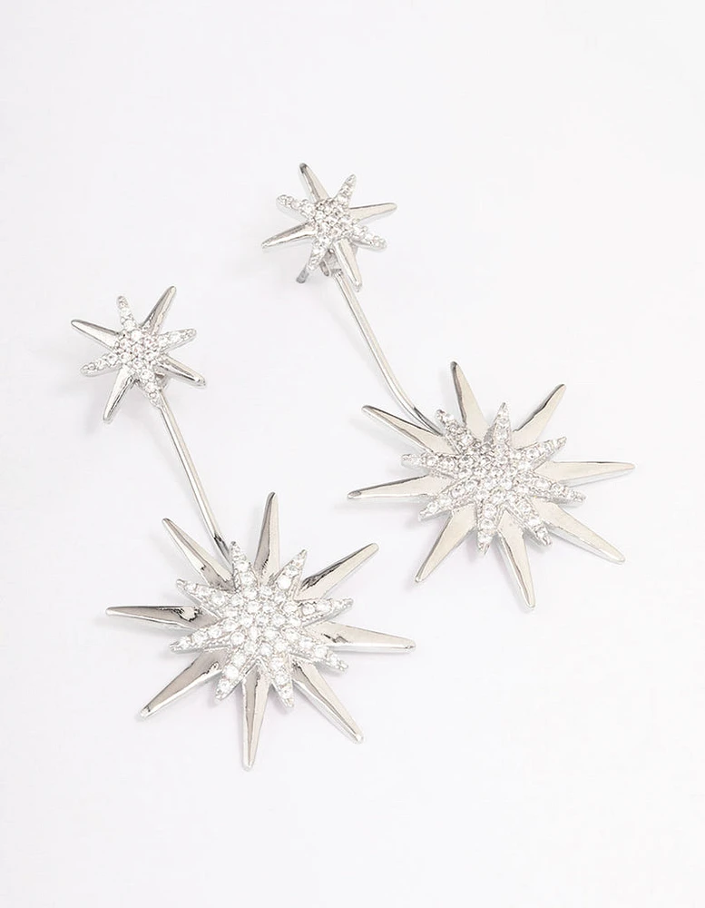 Silver Mixed Star Drop Earrings