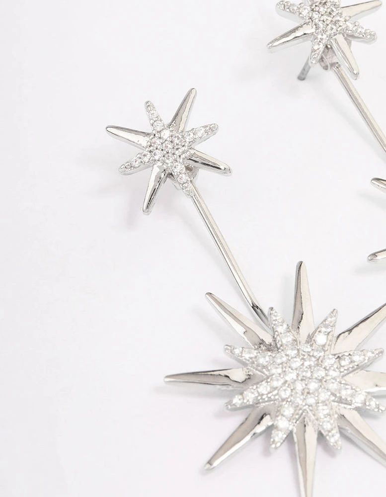 Silver Mixed Star Drop Earrings