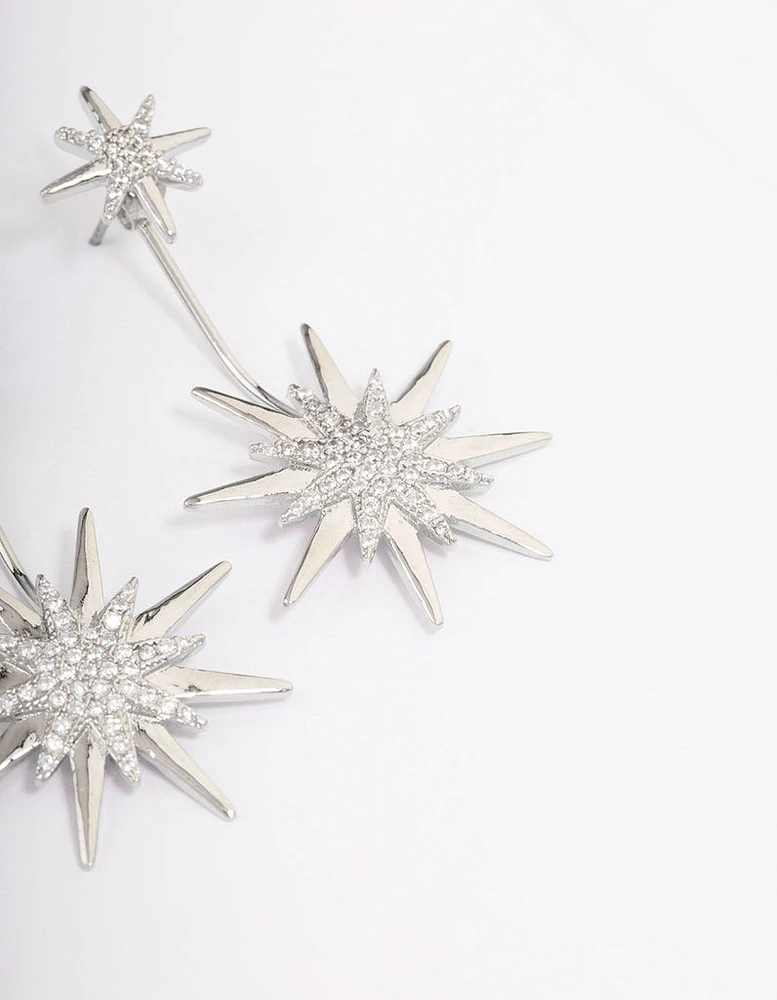 Silver Mixed Star Drop Earrings