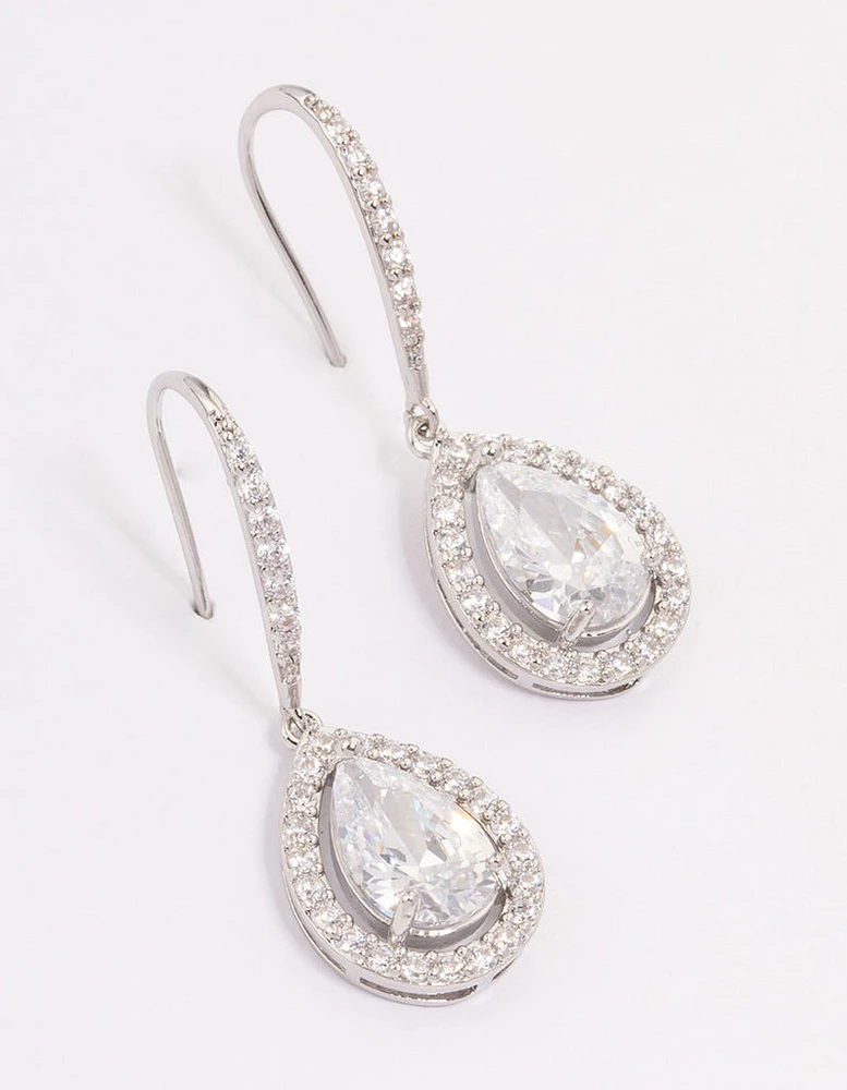 Rhodium Cubic Zirconia Teardrop Earrings