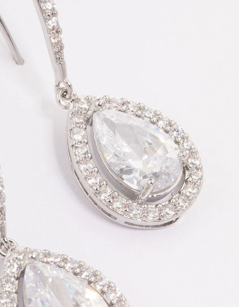 Rhodium Cubic Zirconia Teardrop Earrings