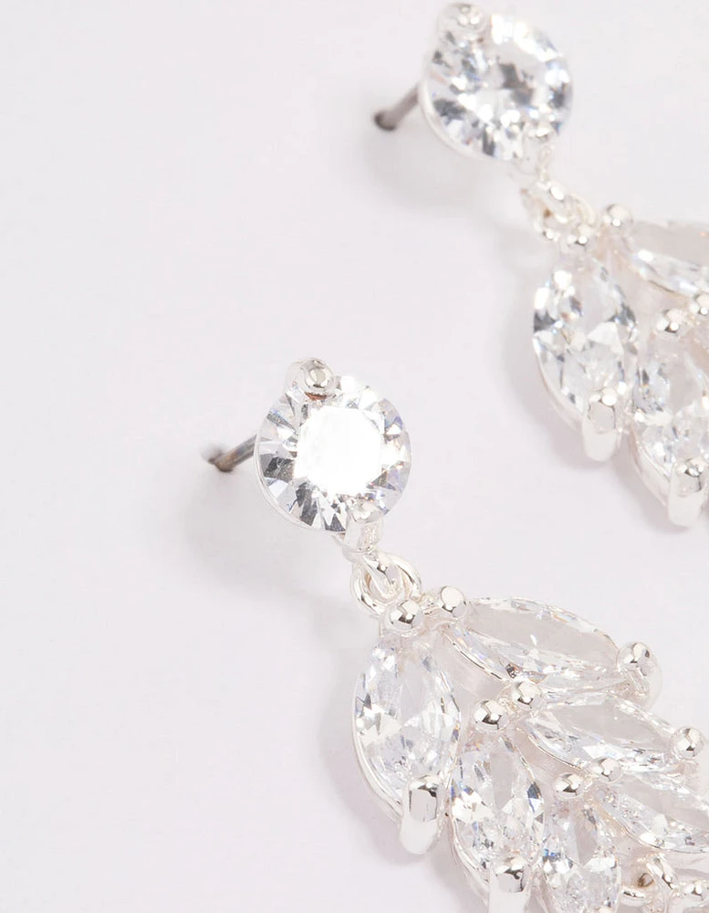 Silver Cubic Zirconia Drop Statement Earrings