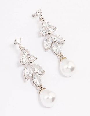 Silver Cubic Zirconia Pearl Drop Earrings