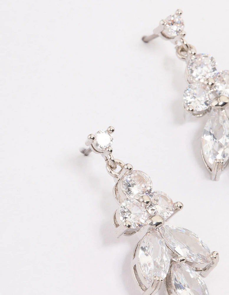 Rhodium Cubic Zirconia Pearl Drop Earrings