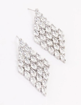 Rhodium Cubic Zirconia Teardrop Stone Drop Earrings