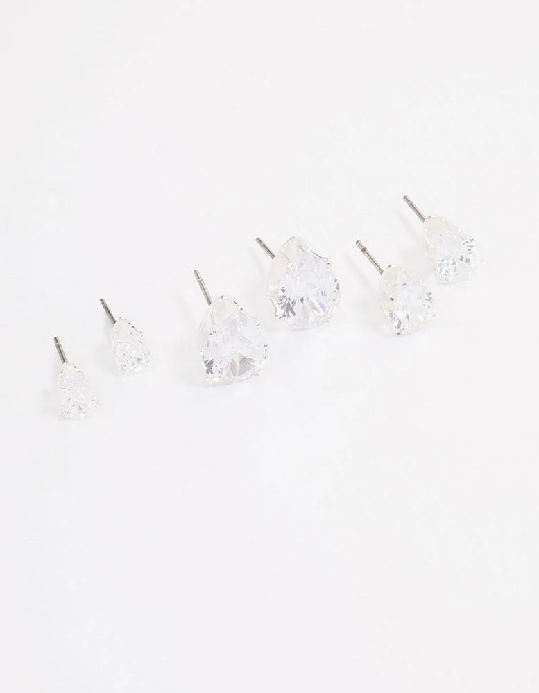 Silver Cubic Zirconia Stud Earrings Pack