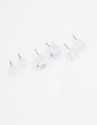 Silver Cubic Zirconia Stud Earrings Pack