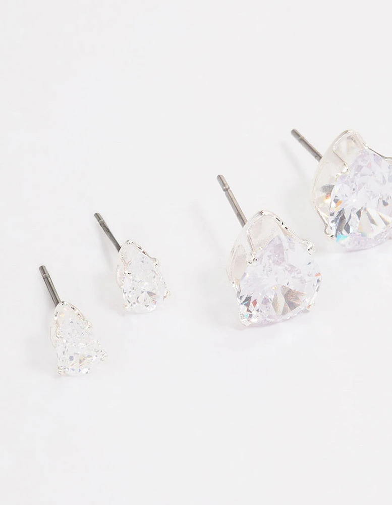 Silver Cubic Zirconia Stud Earrings Pack