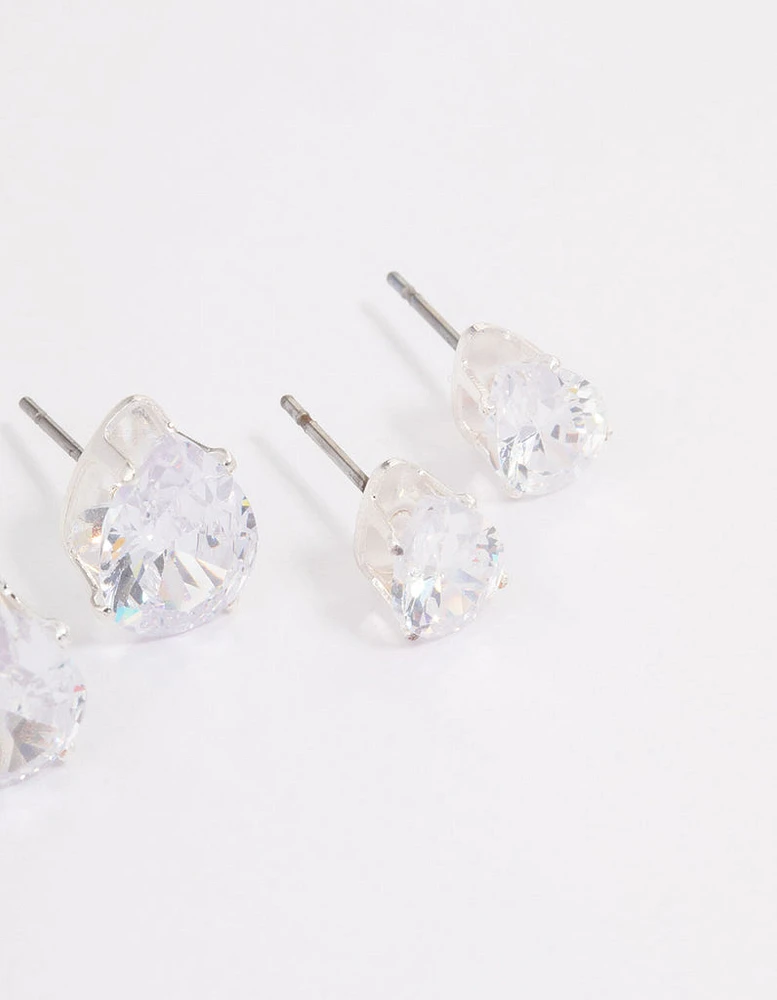 Silver Cubic Zirconia Stud Earrings Pack