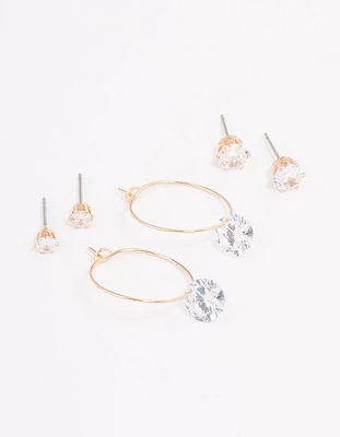 Gold Cubic Zirconia Multi Stud Earrings Pack