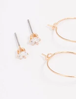 Gold Cubic Zirconia Multi Stud Earrings Pack