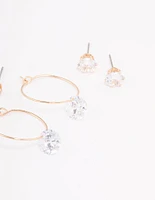 Gold Cubic Zirconia Multi Stud Earrings Pack