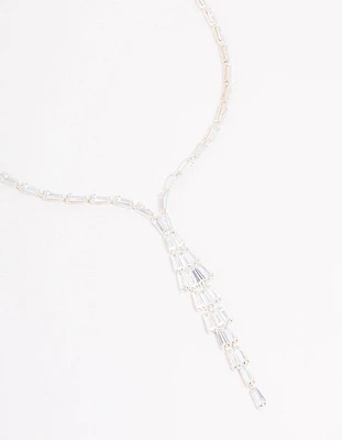 Silver Stone Cubic Zirconia Pendant Station Necklace