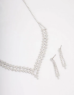 Silver Cubic Zirconia Double Row Jewellery Set