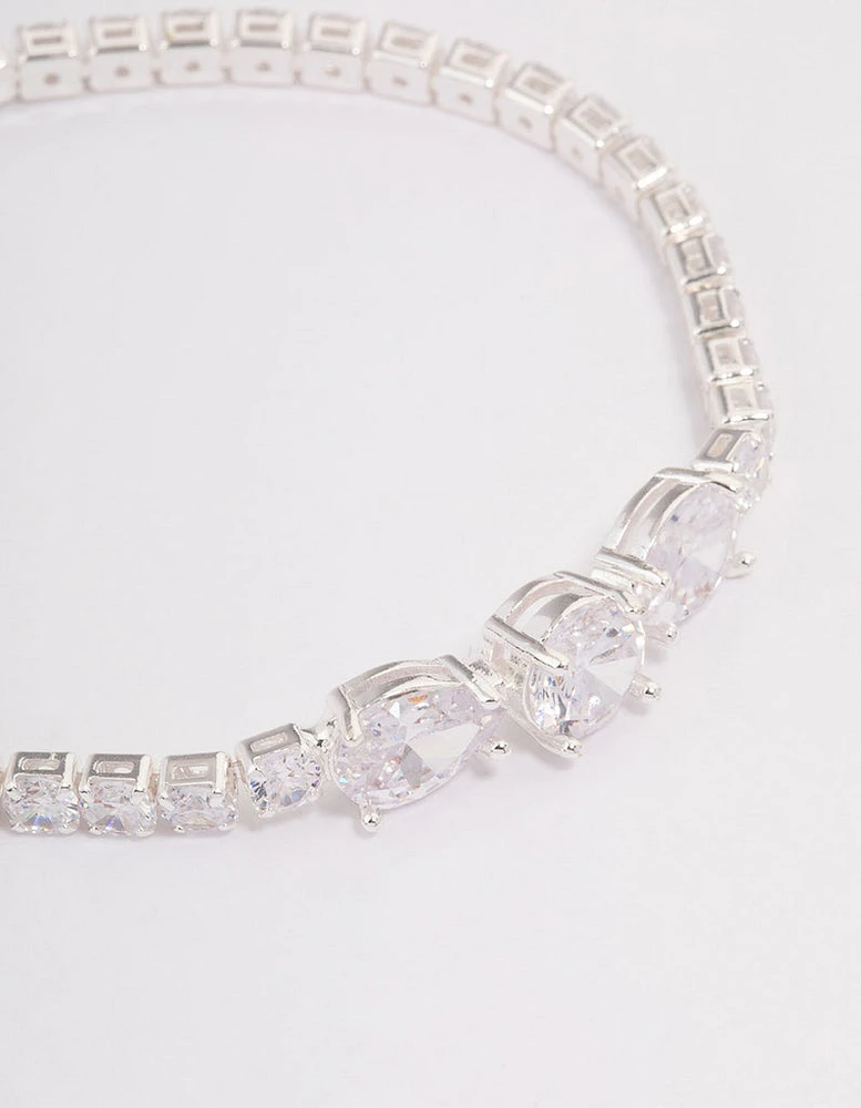 Silver Multi Cubic Zirconia Stone Tennis Bracelet