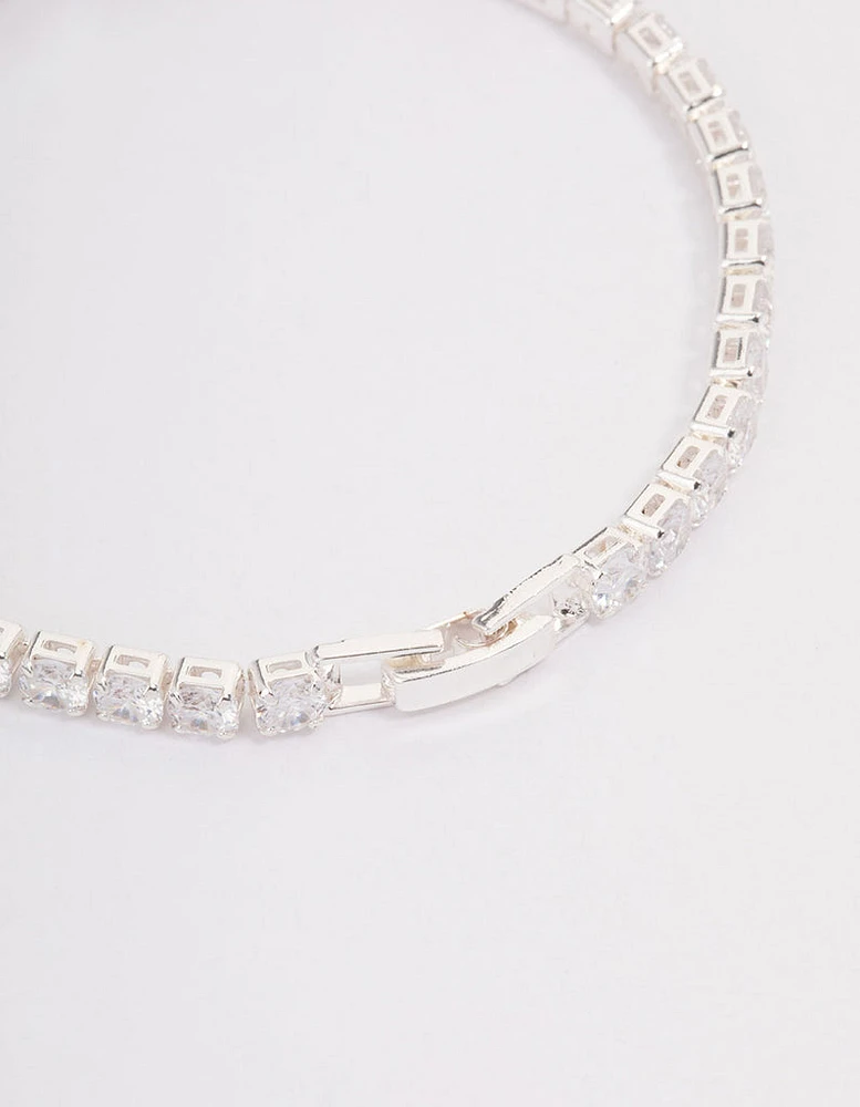 Silver Multi Cubic Zirconia Stone Tennis Bracelet