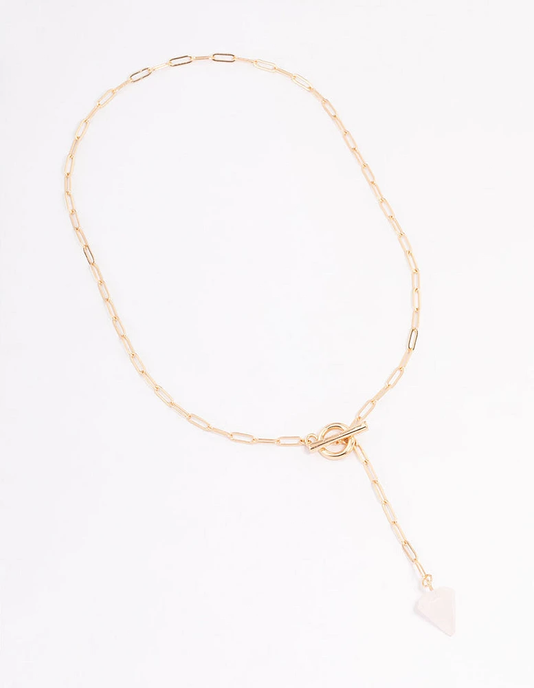 Gold Rose Quartz Charm T&O Pendant Necklace