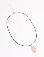 Gold Rose Quartz Flat Stone Pendant Necklace