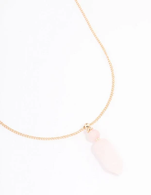 Gold Rose Quartz Sphere Pendant Necklace