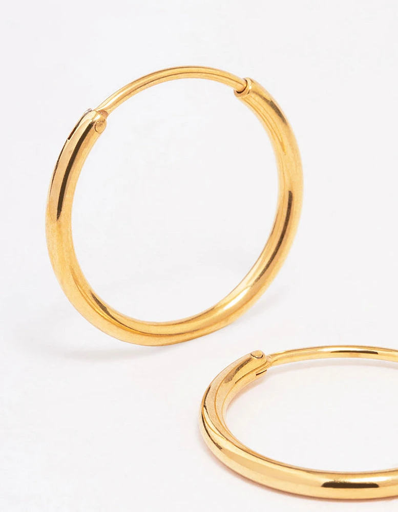 Gold Plated Surgical Steel Thin Hoop Earrings 18mm