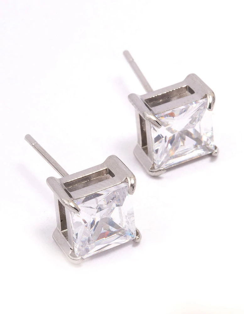 Surgical Steel Cubic Zirconia Cube Stud Earrings