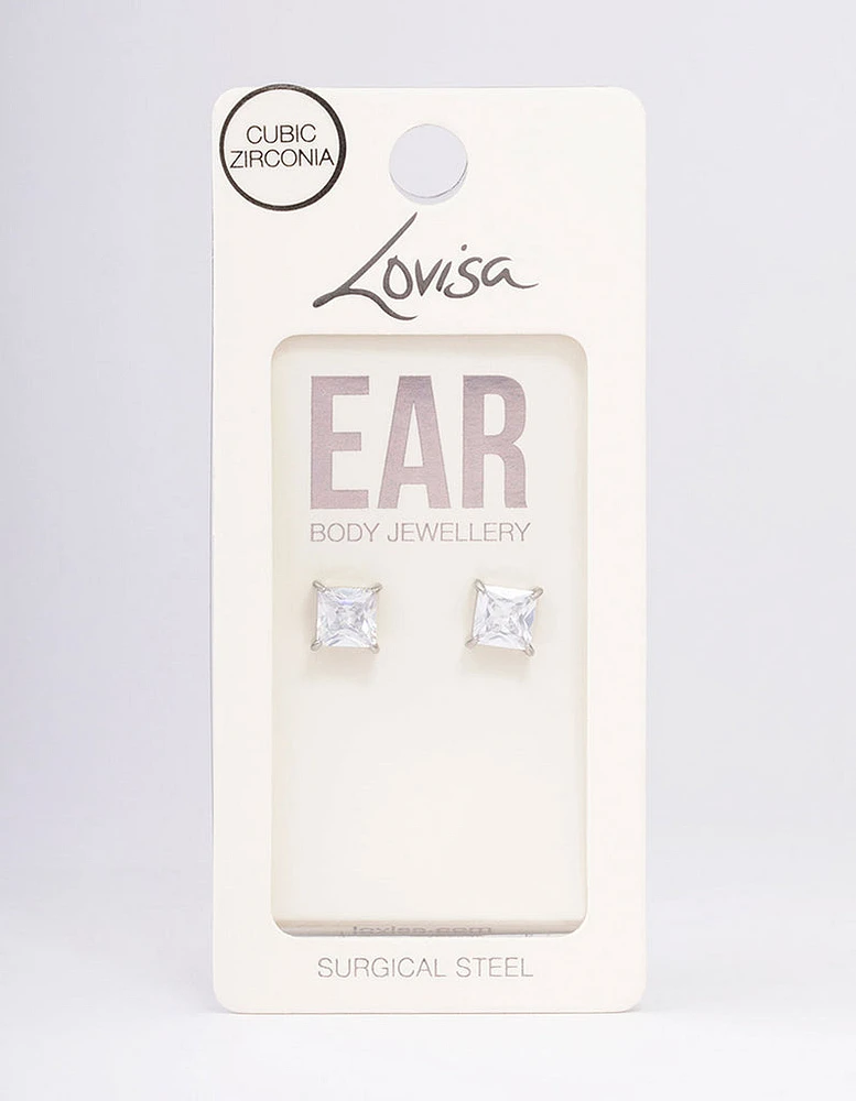 Surgical Steel Cubic Zirconia Cube Stud Earrings