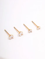 Gold Plated Surgical Steel Graduating Cubic Zirconia Stud Earring Pack