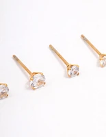 Gold Plated Surgical Steel Graduating Cubic Zirconia Stud Earring Pack