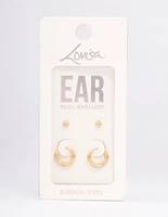 Gold Plated Surgical Steel Plain Stud & Huggie Earring Pack