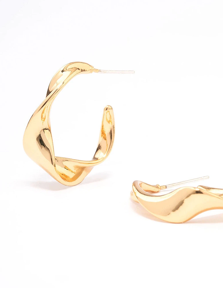 Gold Plated Twisted Small Hoop Earrings