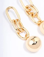 Gold Plated Oval Link Ball Drop Earrings