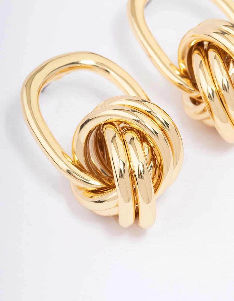 Gold Plated Oval Knotted Drop Earrings