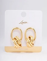 Gold Plated Oval Knotted Drop Earrings