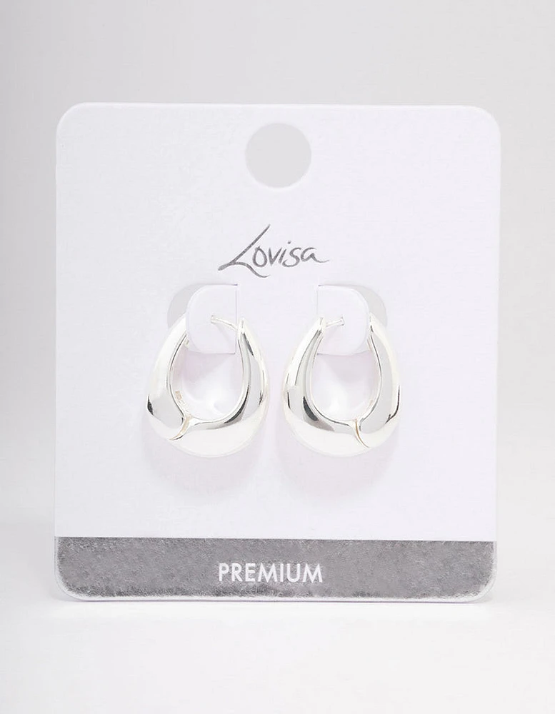 Silver Plated Chunky Oval Huggie Earrings