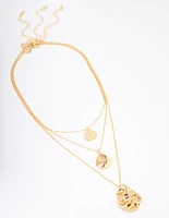 Gold Plated Trio Layered Molten Disc Necklace