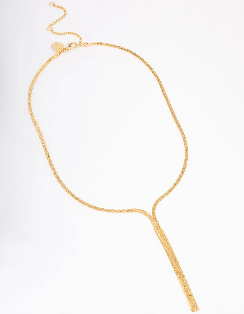 Gold Plated Double Fine Lariat Necklace