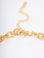 Gold Plated Link T Bar Chain Necklace