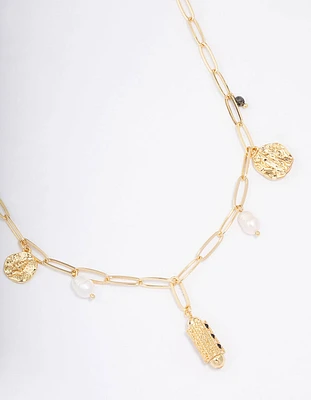 Gold Plated Freshwater Pearl Semi-Precious Charm Necklace