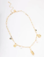 Gold Plated Freshwater Pearl Semi-Precious Charm Necklace