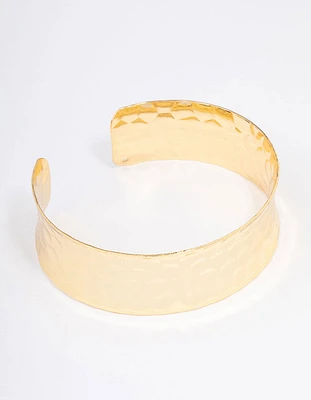 Gold Plated Wide Hammered Wrist Cuff