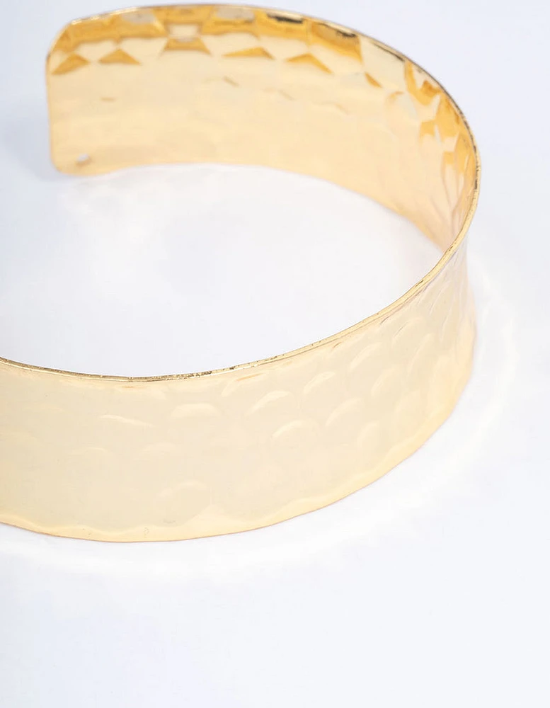 Gold Plated Wide Hammered Wrist Cuff