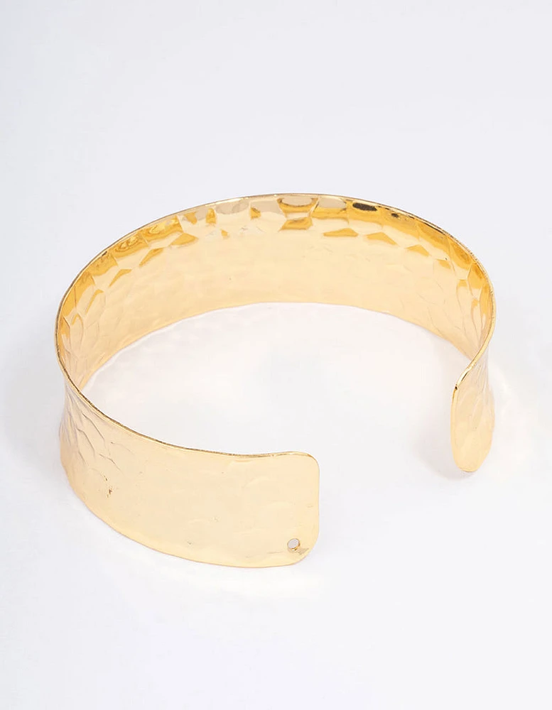 Gold Plated Wide Hammered Wrist Cuff