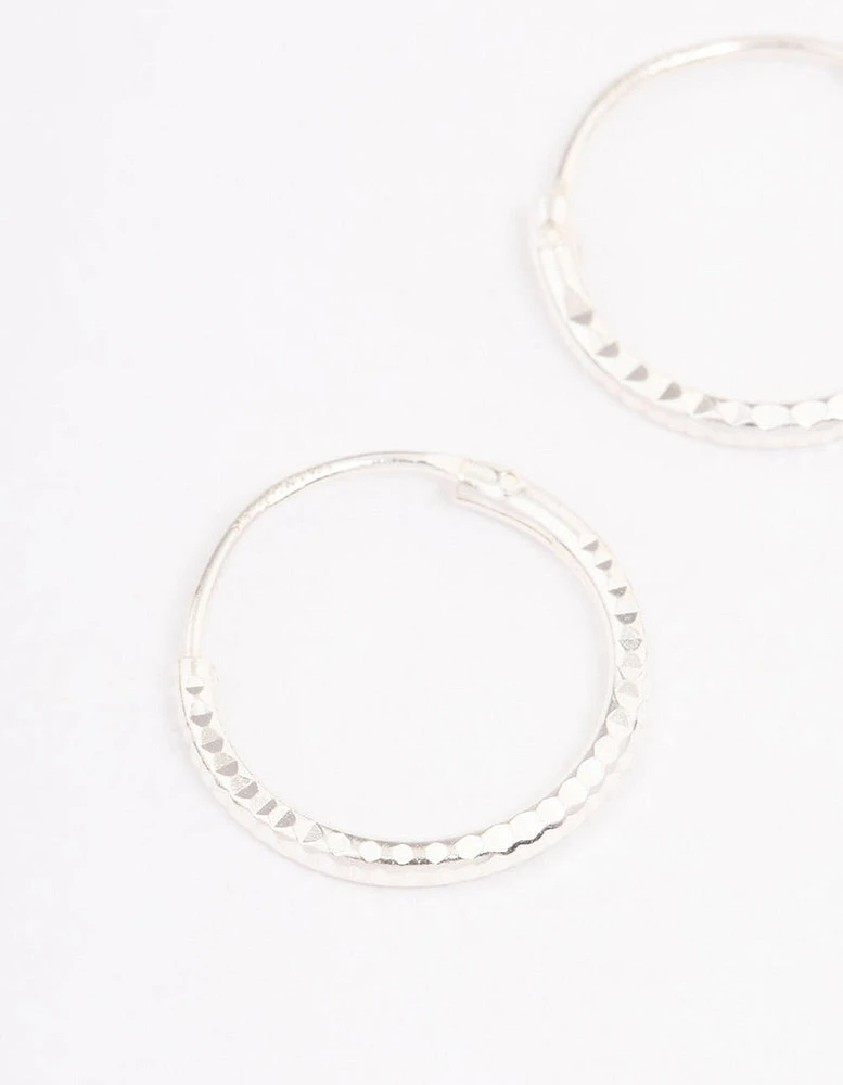 Sterling Silver Diamante Hoop Earrings 12mm