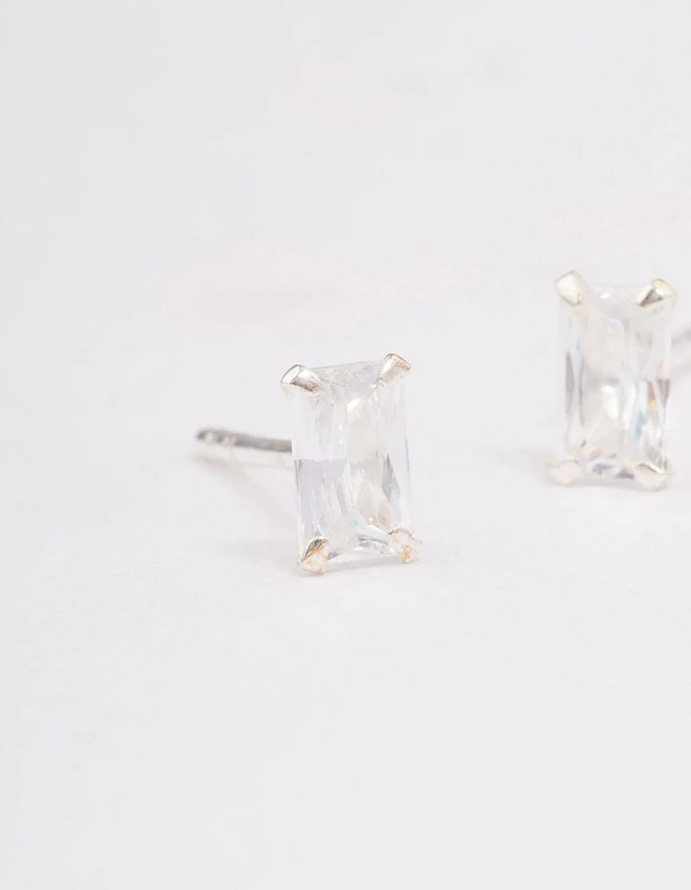 Sterling Silver Baguette Stud Earrings